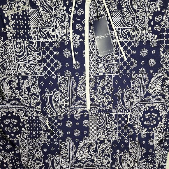 RLX Ralph Lauren Hoodie Navy White Bandana Print Trendy Golf 1/2 Zip Mens XL - Picture 2 of 6